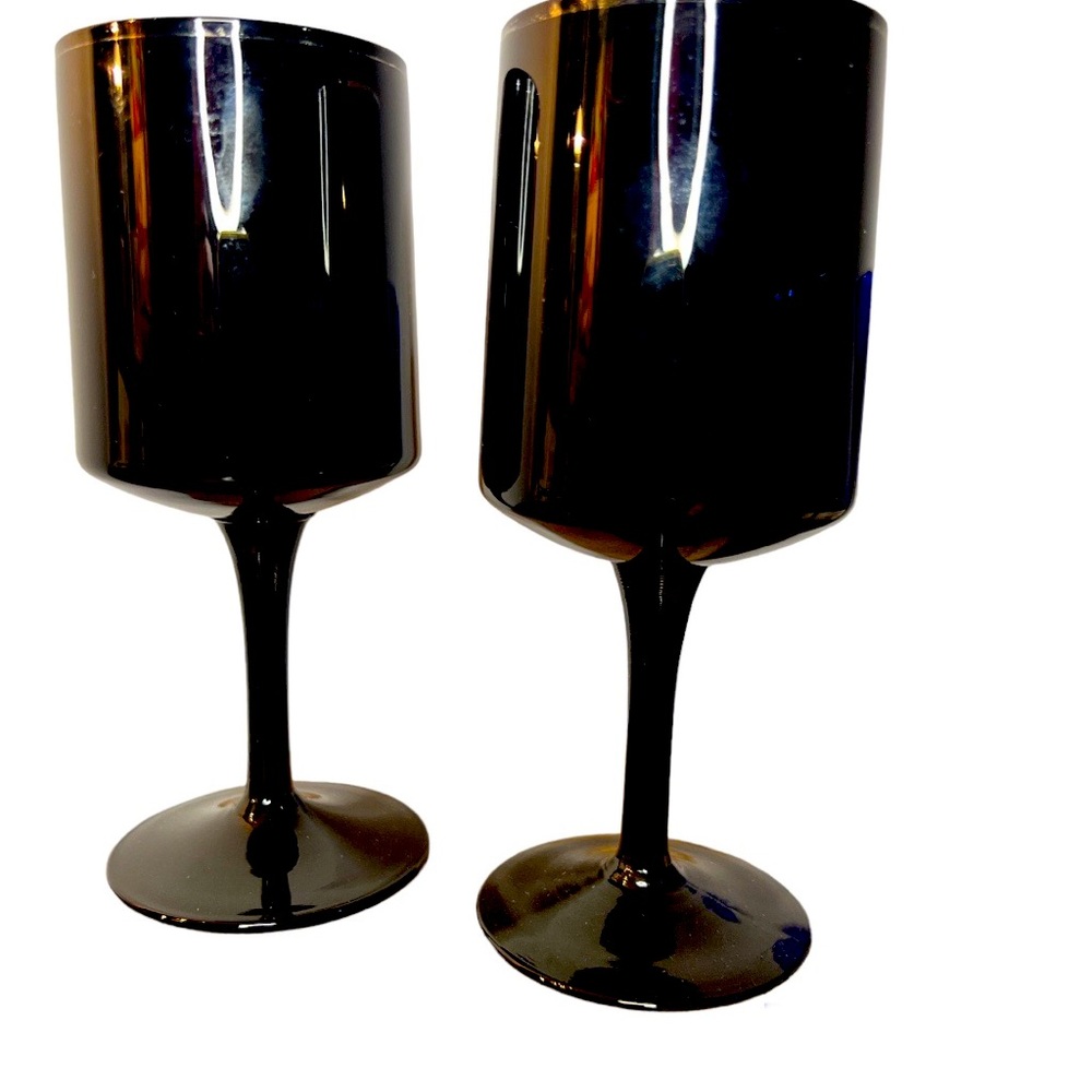 VTG 70s LENOX Crystal Venture Black Platinum Band wine glasses